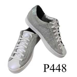 P448 Italian Sneakers Size 39 Gray Crocodile Embossed Leather Low Top Shoes